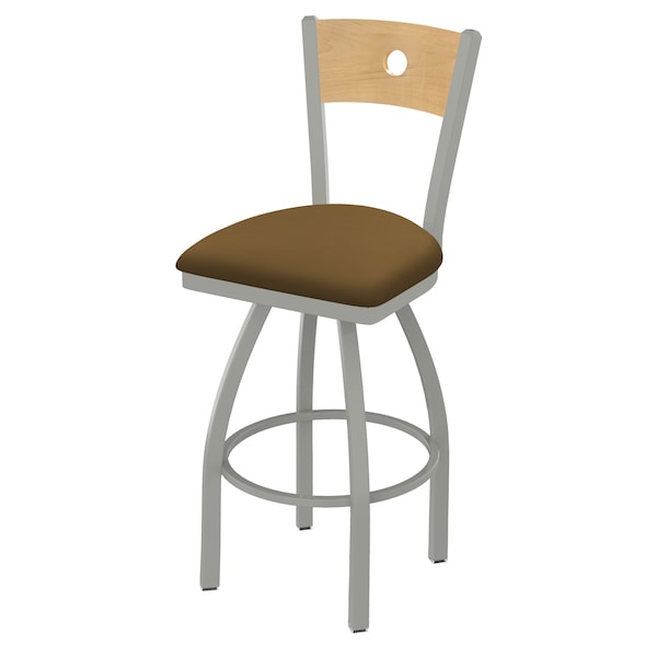 25" Swivel Counter Stool, Nickel Finish, Nat Back, Canter Saddle Seat